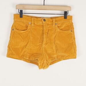 Free People Corduroy Solid Orange Yellow High Waist Shorts Womens Sz 28